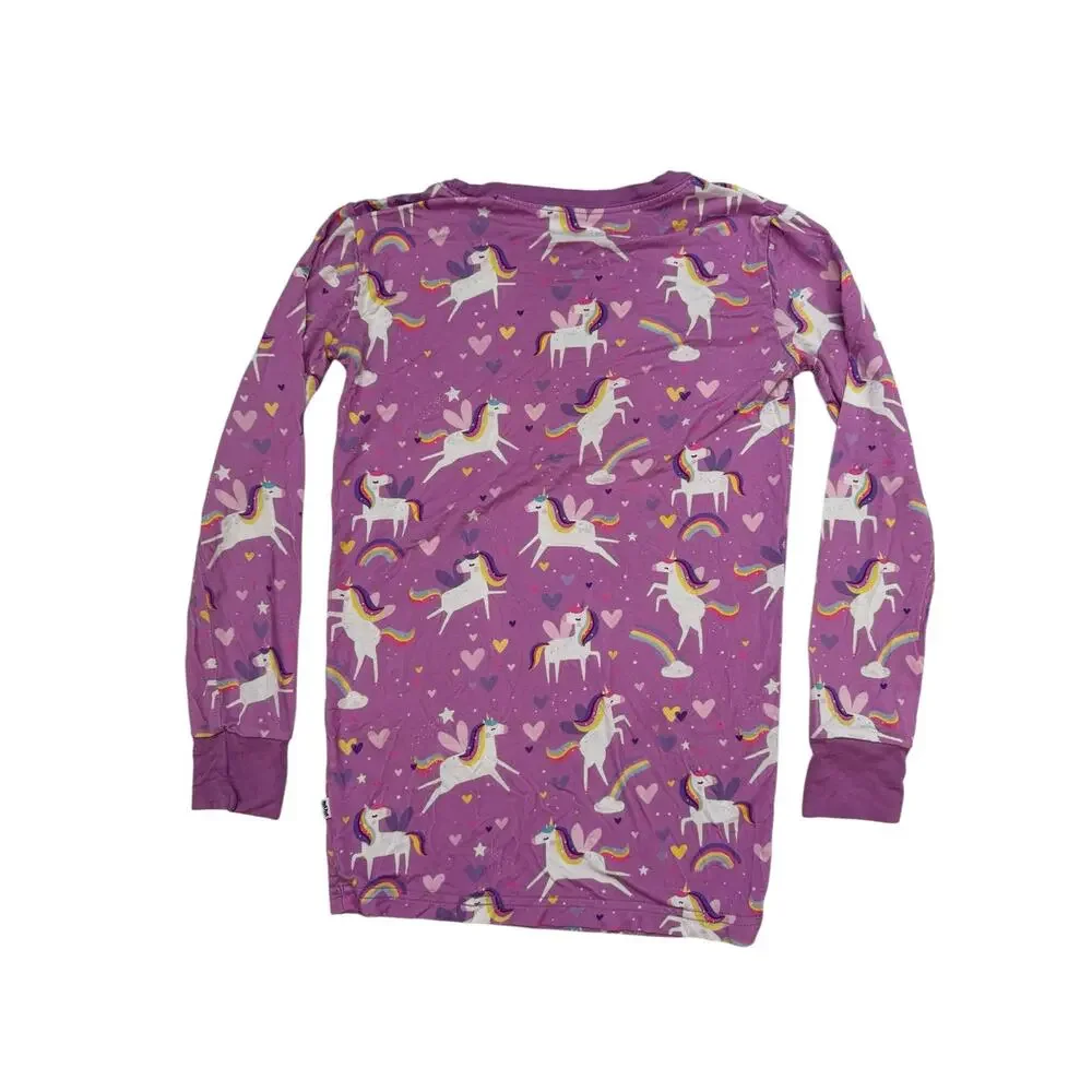 LITTLE SLEEPIES Purple Unicorn Love Long Sleeve Pajama Top Size 7/8 Girls Bamboo